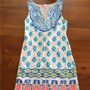 Lilly Pulitzer White Sleeveless Mini Dress with Blue and Pink Accents
